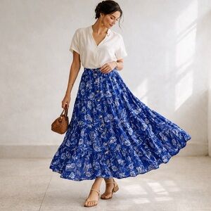 French Connection Botanical Tiered Skirt - (UK 8 / US 4) – 100% Cotton